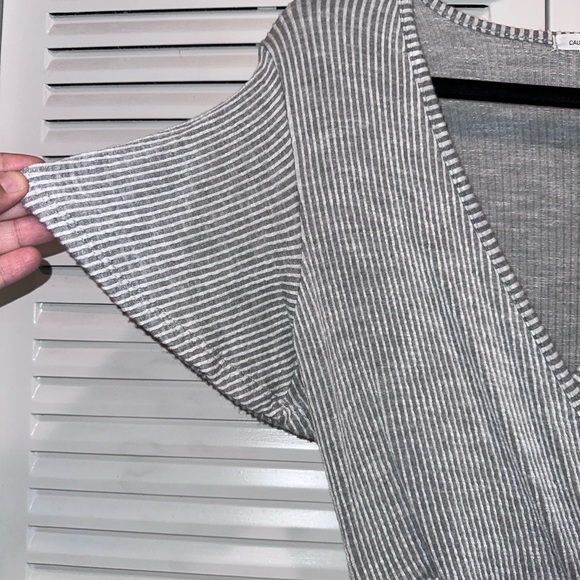 Caution To The Wind Gray Ribbed Top - Picture 3 of 7